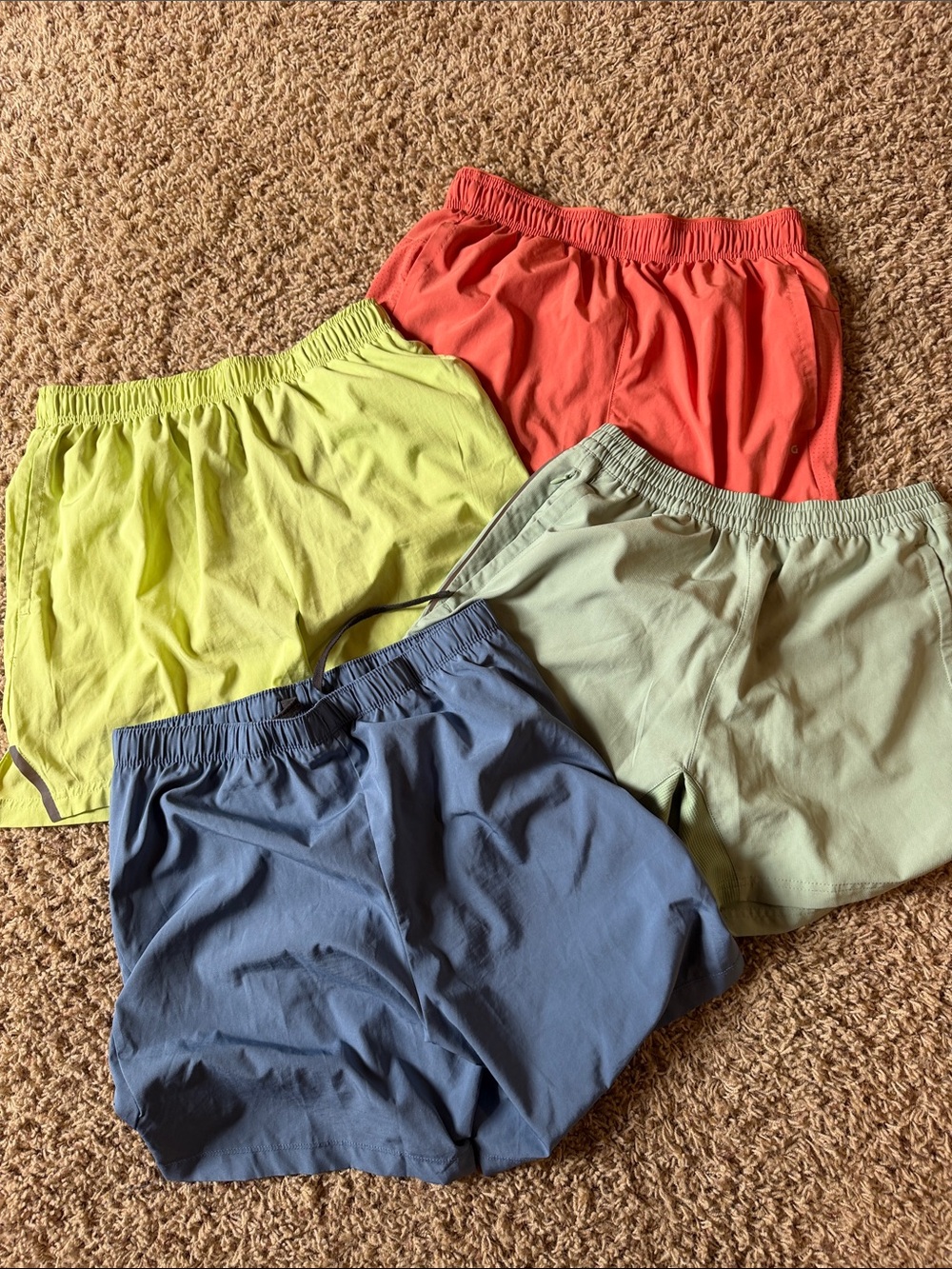 Assorted Lightweight Athletic Shorts - Coral, Lime, Sage, Slate Blue